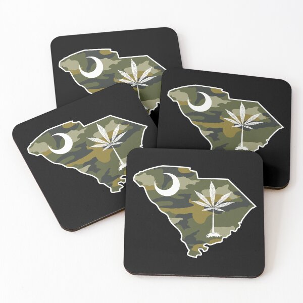 Item preview, Light Camo South Carolina State Flag Stoner Parody-Marijuana Leaf-White Outline  designed and sold by YomeHayin.