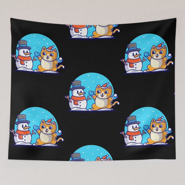 Item preview, CuteCatWithSnowmanCartoonVectorIconIllustration designed and sold by Christop367910.