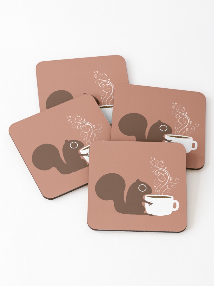 Thumbnail 1 of 5, Coasters (Set of 4), Squirrel Loves Coffee designed and sold by Jenn Inashvili.