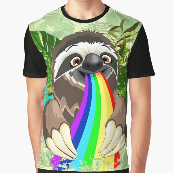Sloth Spitting Rainbow Colors Graphic T-Shirt