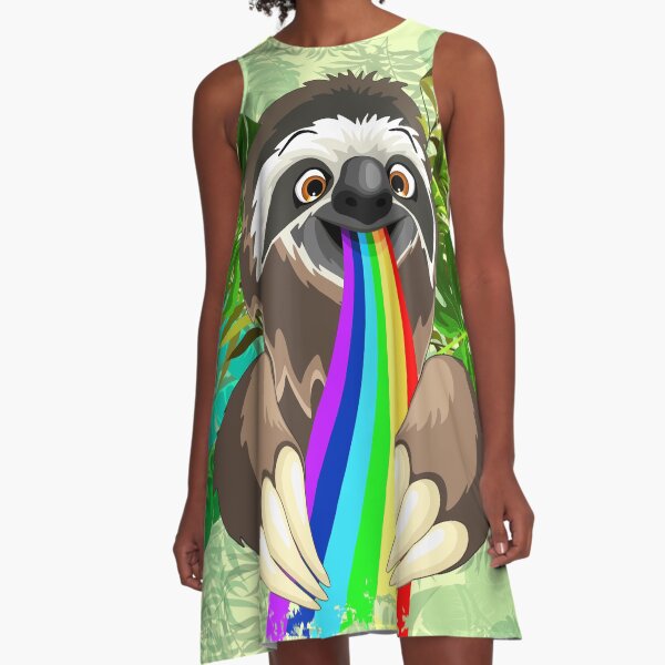 Sloth Spitting Rainbow Colors A-Line Dress