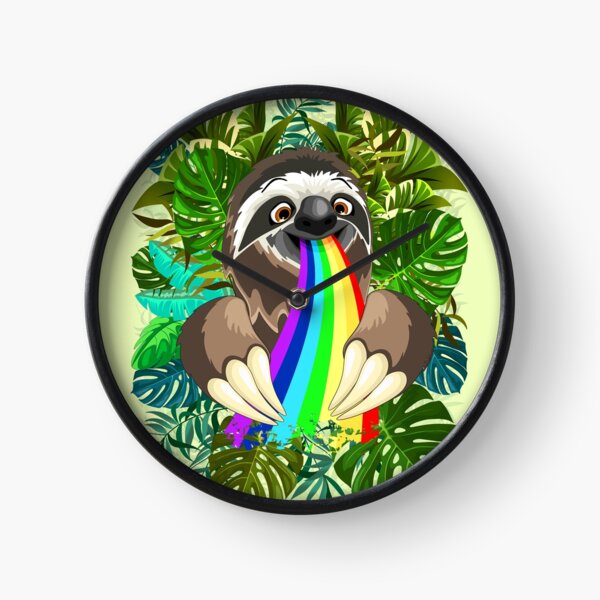 Sloth Spitting Rainbow Colors Clock
