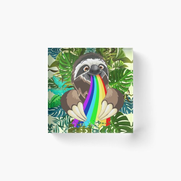 Sloth Spitting Rainbow Colors Acrylic Block
