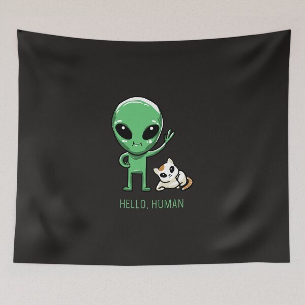 Item preview, Hello Human Green Alien Cat Cute ET Galaxy Space Lover Gift Pullover Hoodie designed and sold by waltzfeli.