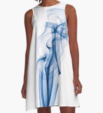 Blue Abstract Smoke A-Line Dress