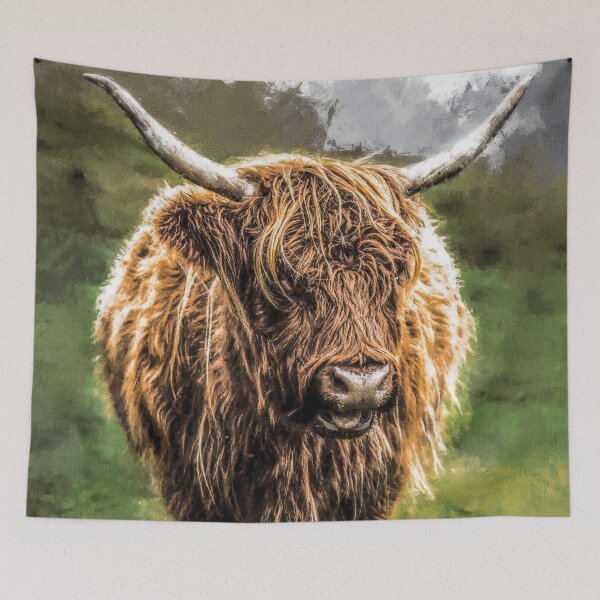 Item preview, Adorable Long Haired Highland Cattle Cow, Highland Scottish Cattle Cow Lover, Fluffy Highland cattle Cow Oil Paint, Cute Hairy Farm Animal designed and sold by Paintcorner.