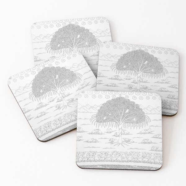 Item preview, Nature line art scene with elephant, trees, monkey, folk indian art designed and sold by gopalpjoshi.