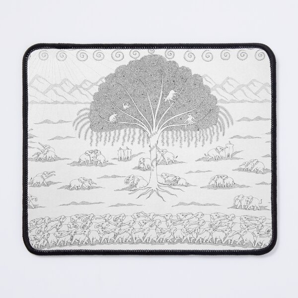 Item preview, Nature line art scene with elephant, trees, monkey, folk indian art designed and sold by gopalpjoshi.