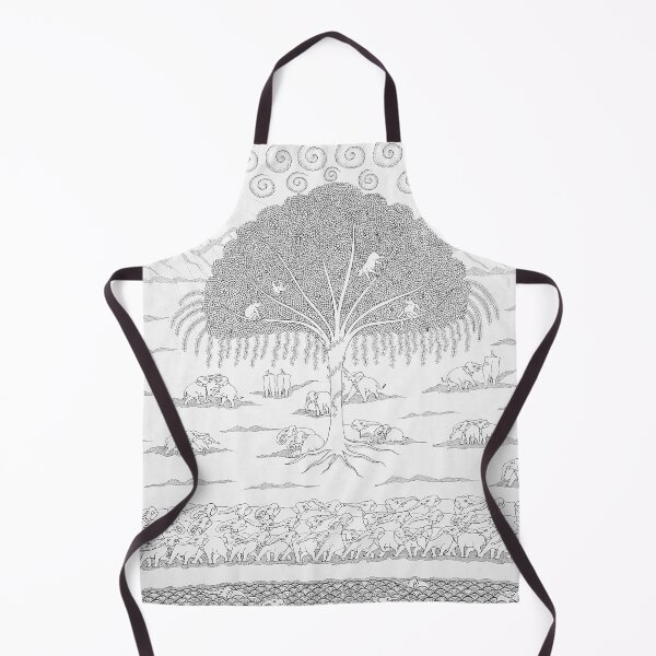 Item preview, Nature line art scene with elephant, trees, monkey, folk indian art designed and sold by gopalpjoshi.