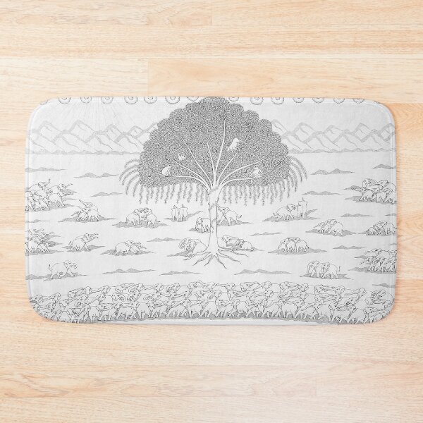 Item preview, Nature line art scene with elephant, trees, monkey, folk indian art designed and sold by gopalpjoshi.
