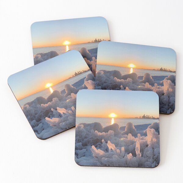 Item preview, Sunset by Lake Ontario with frozen plants designed and sold by MiaoMiaoYu.
