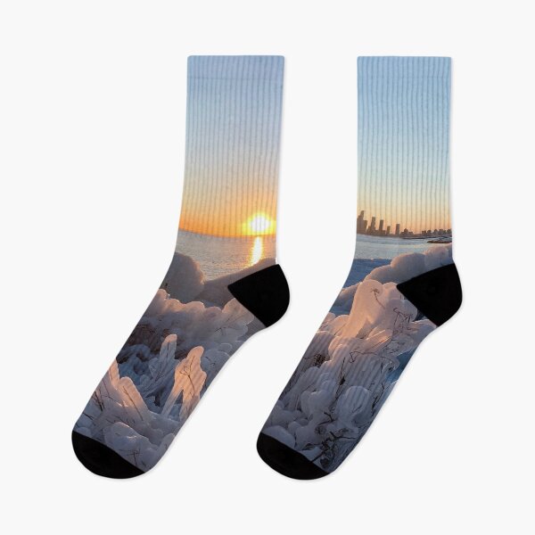 Item preview, Sunset by Lake Ontario with frozen plants designed and sold by MiaoMiaoYu.