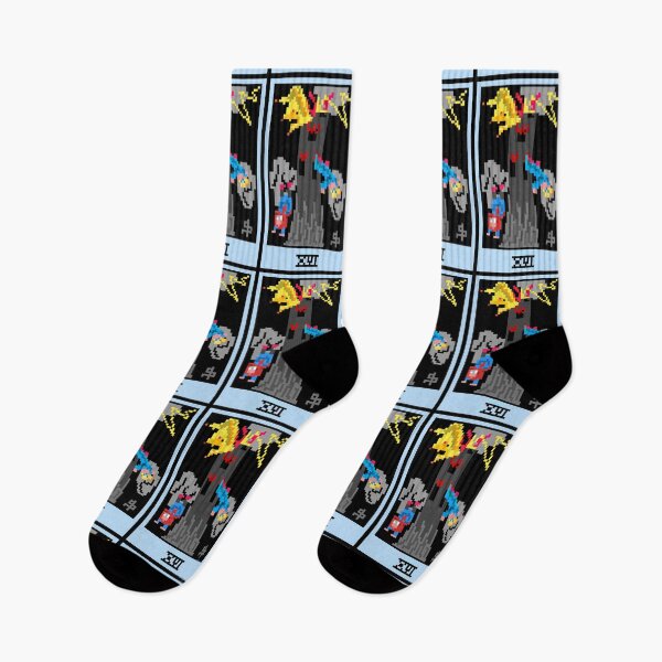 Item preview, Wait, is this pixel art tarot? Black - Major Arcana 'The Tower' (Design for T-shirt, stickers and other accessories) designed and sold by Pixel Waite.