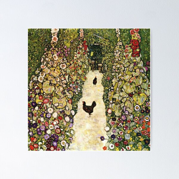 Aperçu de l'œuvre Chemin de jardin Gustav Klimt avec poules créée et vendue par Olivia-One.