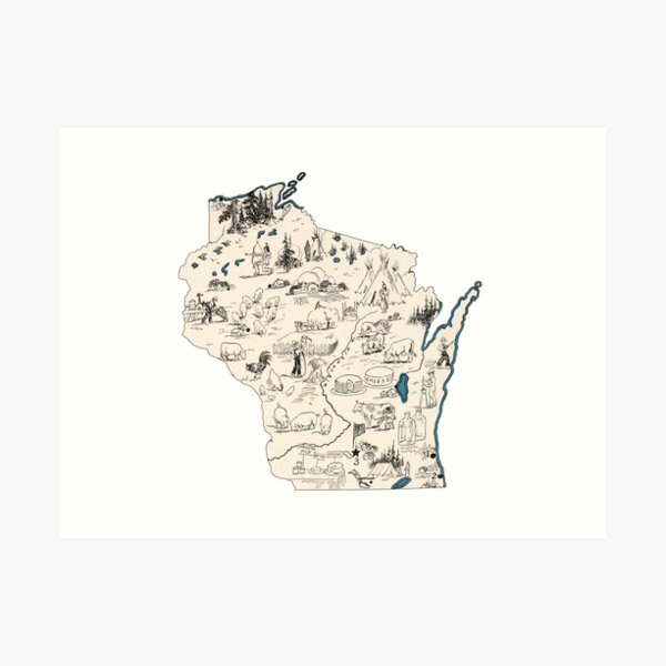 Wisconsin Vintage Picture Map Art Print