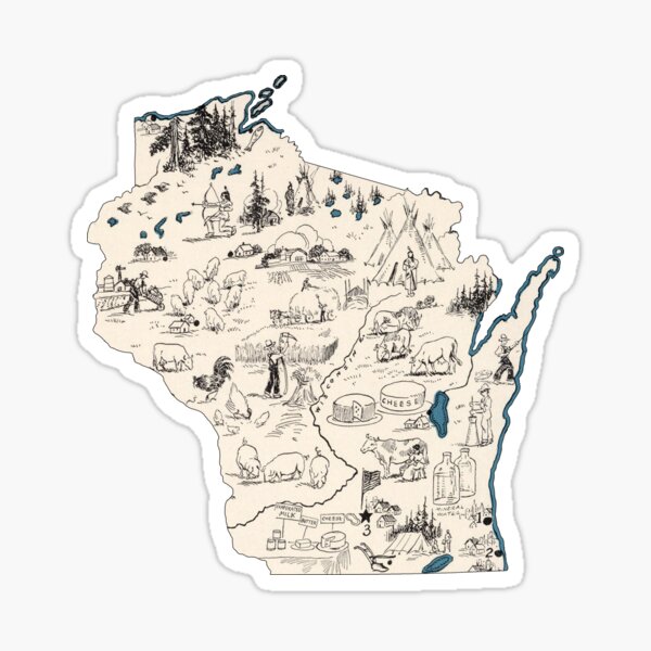 Wisconsin Vintage Picture Map Sticker