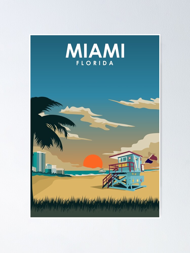 Miami Florida Minimal Vintage Summer Beach Travel Poster" Poster for Sale by jornvanhezik |