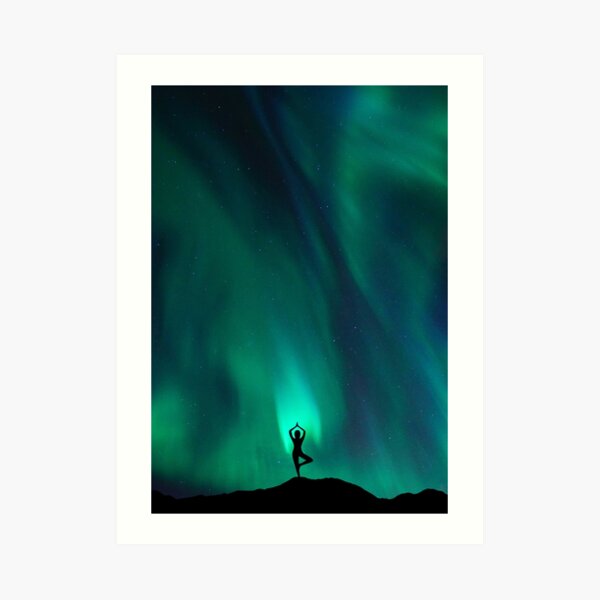 Aurora Borealis Yoga Tree Pose Hardcover Journal for Sale by humnoo