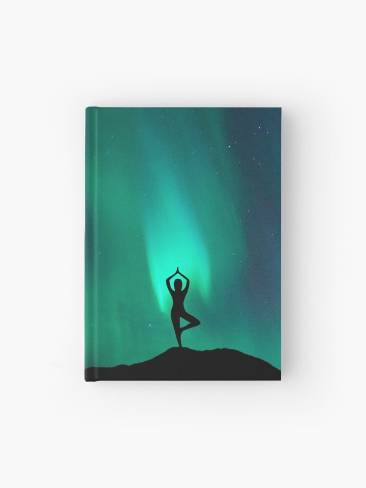 Aurora Borealis Yoga Tree Pose Hardcover Journal for Sale by humnoo