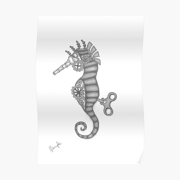 Steampunk seahorse with key Poster