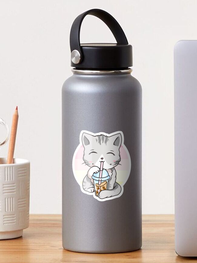 Kawaii Cat Boba Glass Water Bottle - Kawaii Fashion Shop