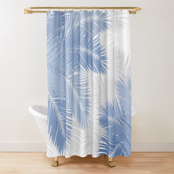 BLUE TROPICAL PALM LEAVES Shower Curtain
