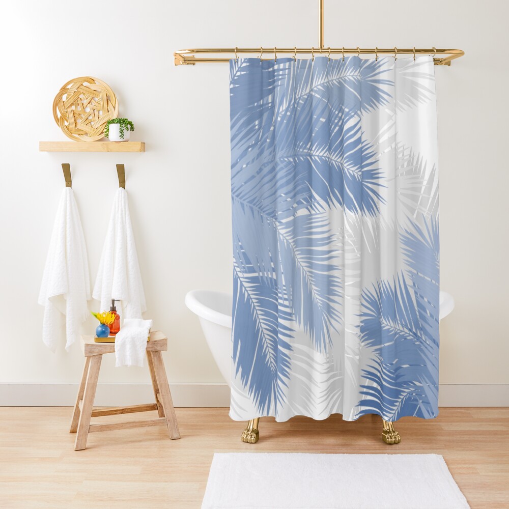 BLUE TROPICAL PALM LEAVES Shower Curtain