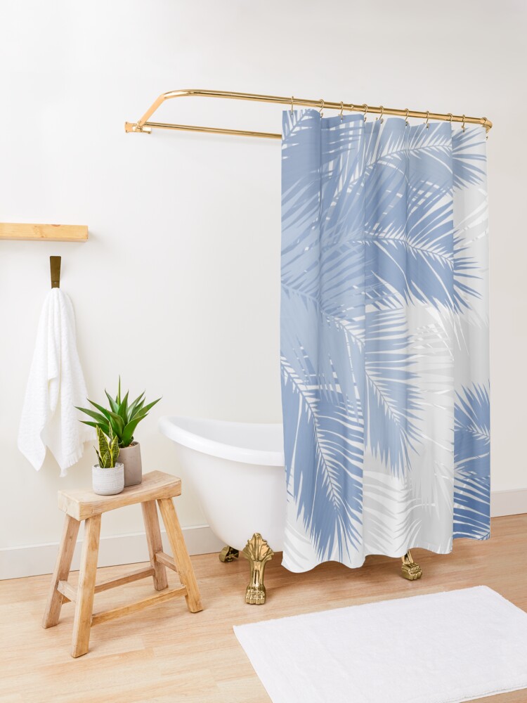 Alternate view of BLUE TROPICAL PALM LEAVES Shower Curtain