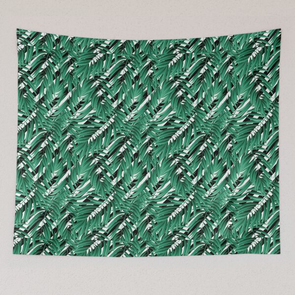 Item preview, Tropical Leaves With Black and White Diagonal Stripes designed and sold by cgroenewald.