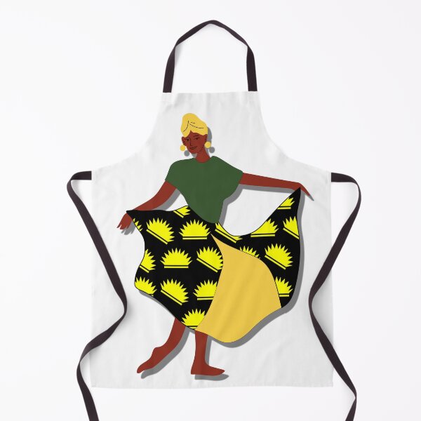 Item preview, Nwanyi Oma, African Woman Dancing Wearing Half of a Yellow Sun Ankara Skirt with Yellow Headwrap designed and sold by IgboProverbs.