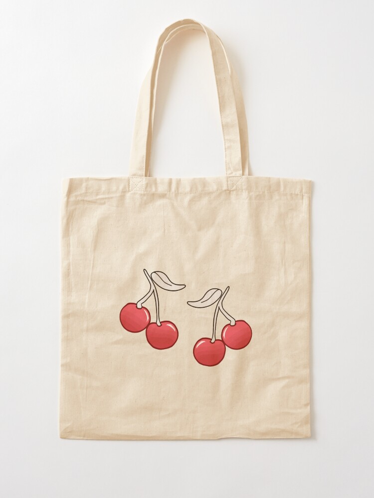 Cherry Tote Bag, Pink, Black, Blue Tote Bags, Graphic Tote