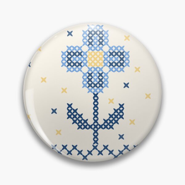 Item preview, Blues on blues faux cross stitch embroidory floral designed and sold by FrancesPoff.