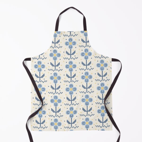 Item preview, Blues on blues faux cross stitch embroidory floral designed and sold by FrancesPoff.