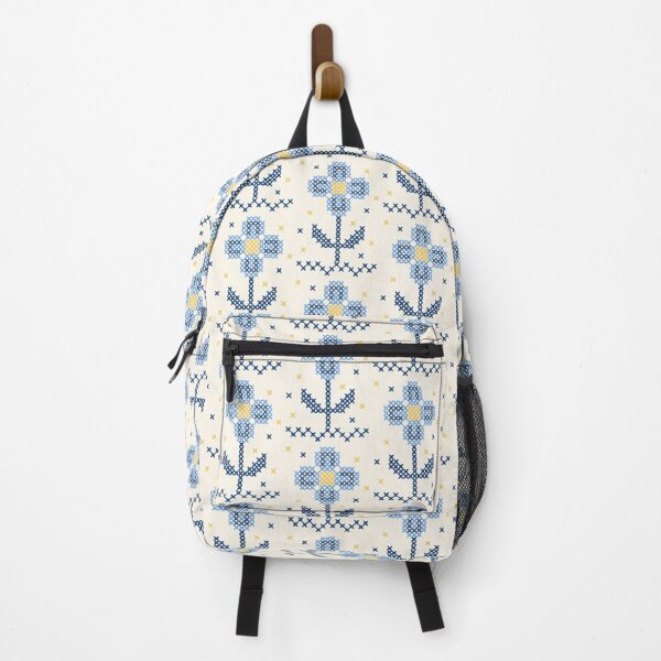 Item preview, Blues on blues faux cross stitch embroidory floral designed and sold by FrancesPoff.