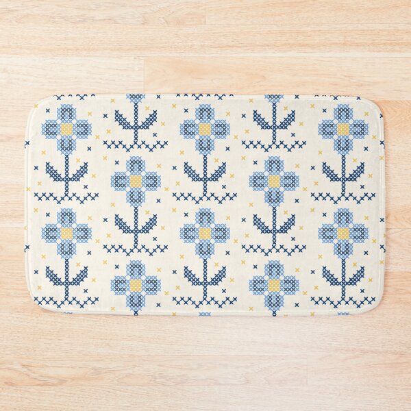 Item preview, Blues on blues faux cross stitch embroidory floral designed and sold by FrancesPoff.