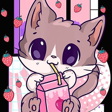 Anime Kawaii Cat Strawberry Milk N' Sticker