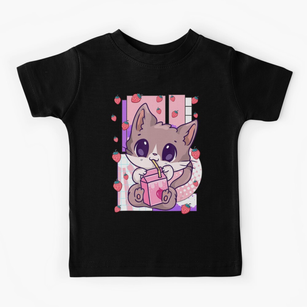 Cute Kawaii Cat Strawberry Milk Anime Neko Shake Tie-Dye T-Shirt