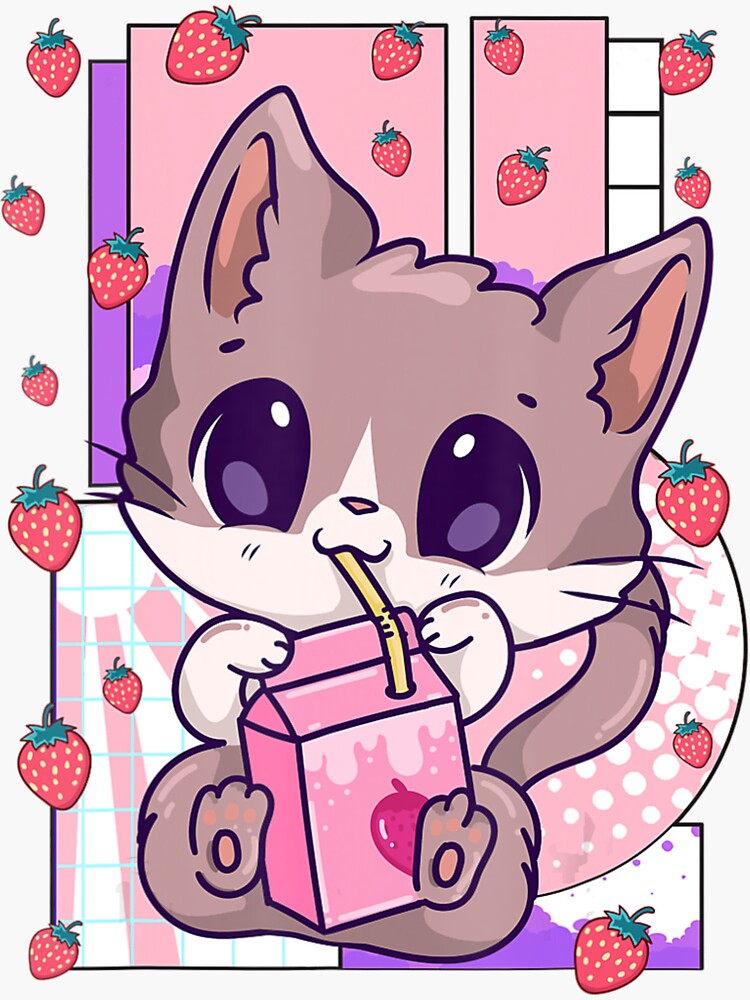 Kawaii Anime Chibi - Strawberry lover' Sticker