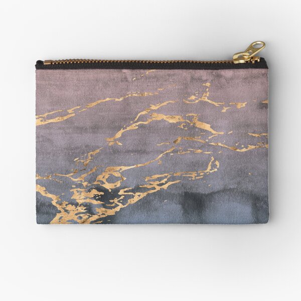 Marbled Veins of Gold on Pastel Pink and Blue Ombre Watercolour Zipper Pouch