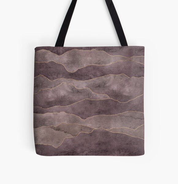 Purple Abstract Mountains with Distressed Texture and Gold Hi-lights All Over Print Tote Bag