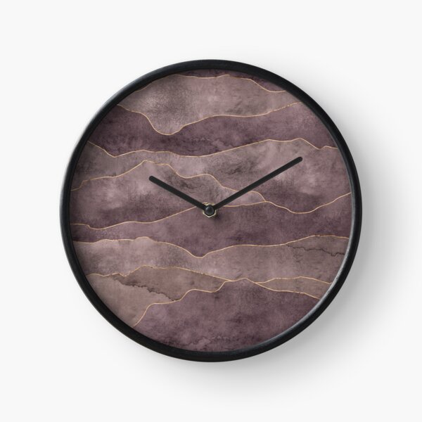 Purple Abstract Mountains with Distressed Texture and Gold Hi-lights Clock