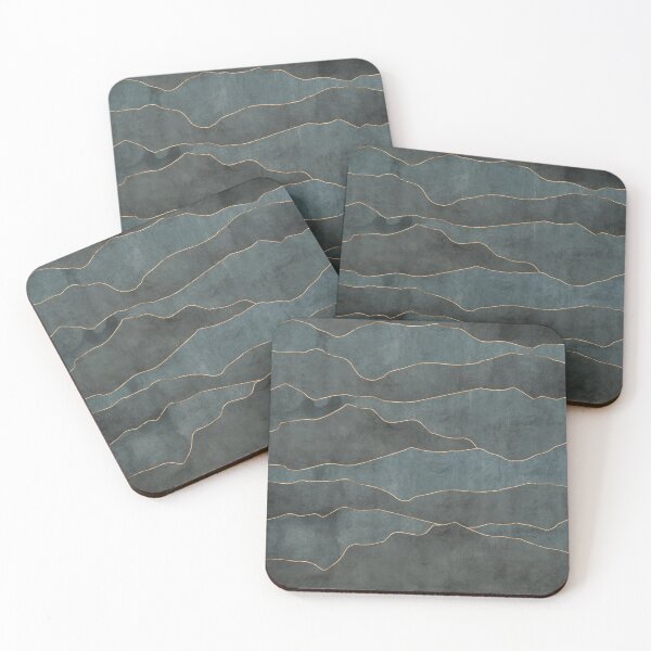 Dark Abstract Mountains with Petrol Green Distressed Texture and Gold Hi-lights Coasters (Set of 4)