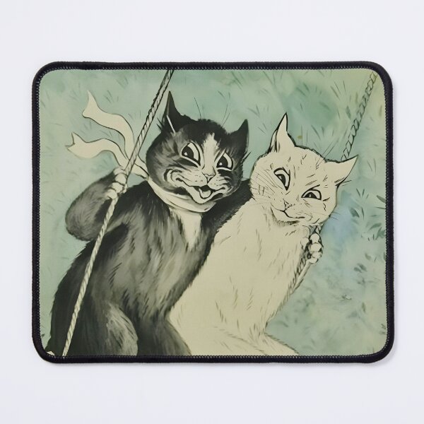 Item preview, A Black and a White Cat on a Swing with Green Background by Louis Wain designed and sold by WonderweissStudio.
