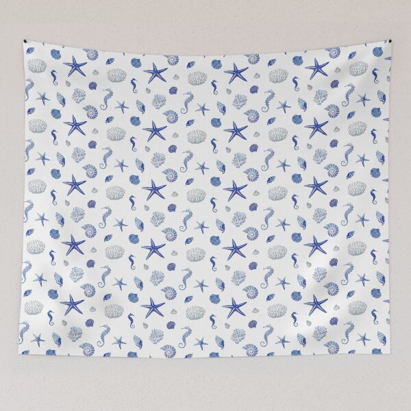 Item preview, Coastal ultramarine blue and white Corals, shells, starfish designed and sold by Fibracreativa.