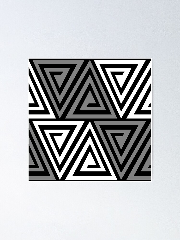 Ancient Triangle Geometric Tribal Pattern Black,Grey and