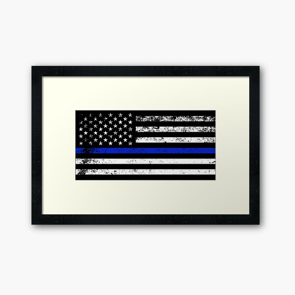 Police Styled Distressed Horizontal American Flag Framed Art Print