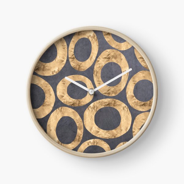 Metallic Golden Donut Pattern on Blue Gray Scratched Texture Background Clock