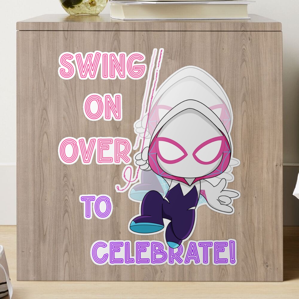 Swing on over, ghost spider girl, party Spidey birthday, cute Gwen spider -  Ghost Spider - Sticker