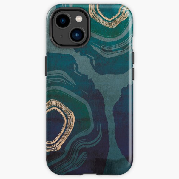 Sliced Geodes in Petrol Blue Ombre with Metallic Gold Details iPhone Tough Case