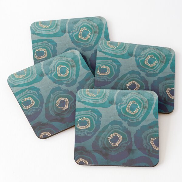 Sliced Geodes in Petrol Blue Ombre with Metallic Gold Details Coasters (Set of 4)